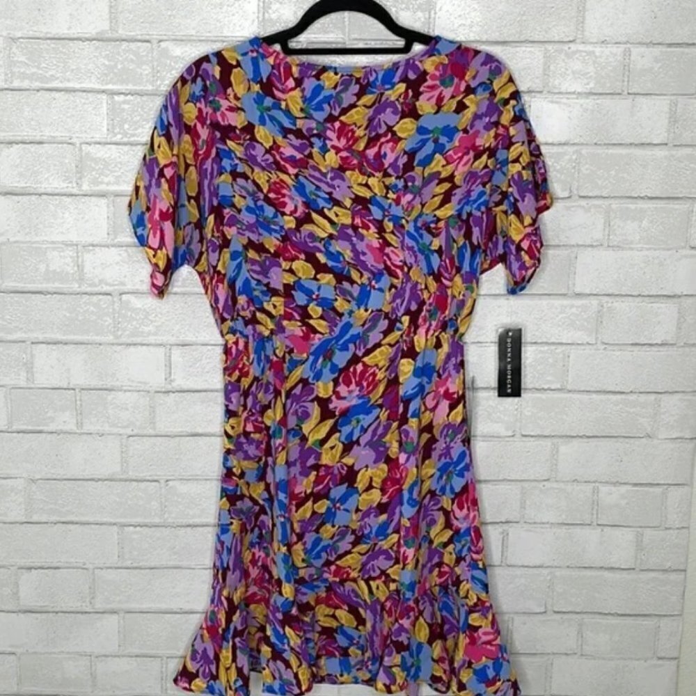 NWT Donna Morgan Floral Short Sleeve Ruffle Hem Dress - Picture 3 of 15